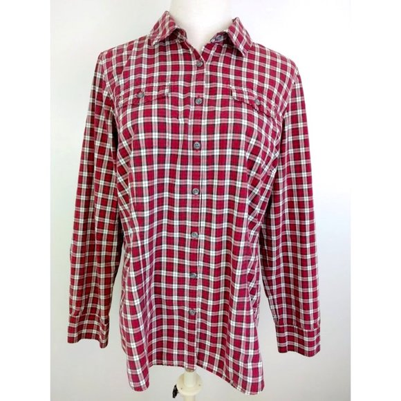 GH Bass Red Plaid Button Up Collared Shirt Size L - Picture 1 of 16